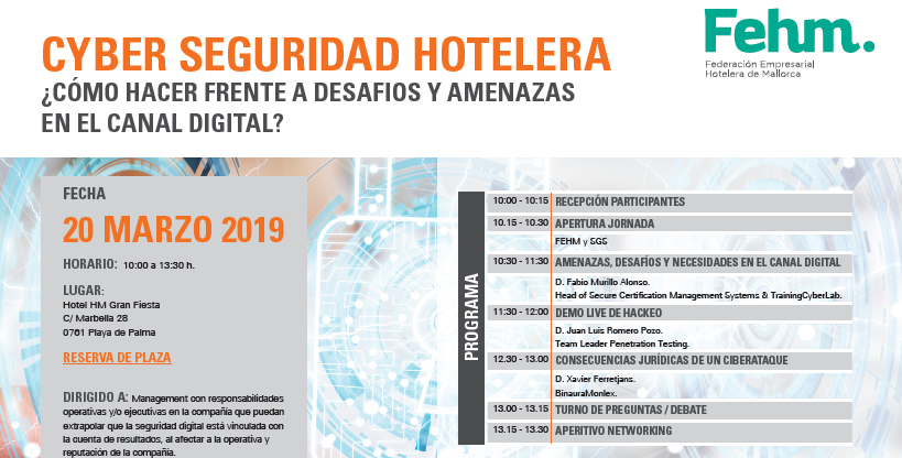 La FEHM organiza la jornada "Ciberseguridad hotelera ¿cómo hacer frente a desafíos y amenazas en el canal digital?"